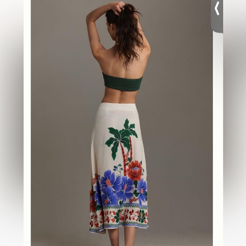 FARM Rio Aracati Midi Slip Skirt with a Tropical Palm Print Size Large - Picture 2 of 8